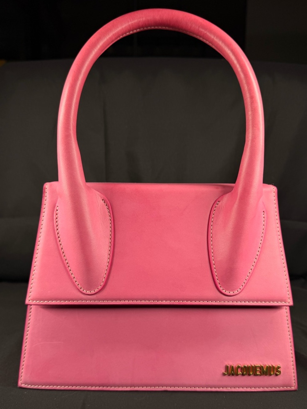 Authentic Jacquemus Pink Le Grand Chiquito Leather Top-Handle Bag